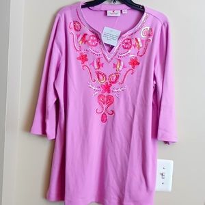 Quacker Factoty Women long sleeve shirt,Large,Pink